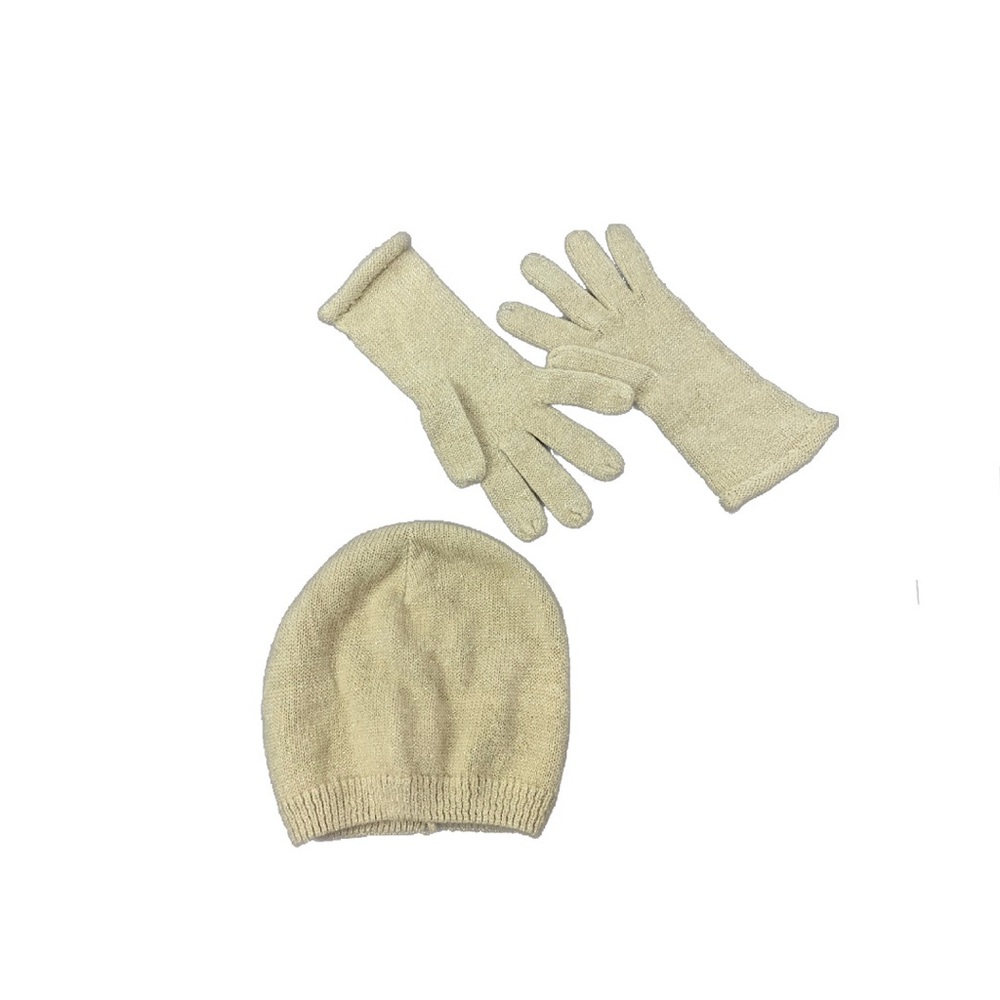 matching cream knit gloves and hat